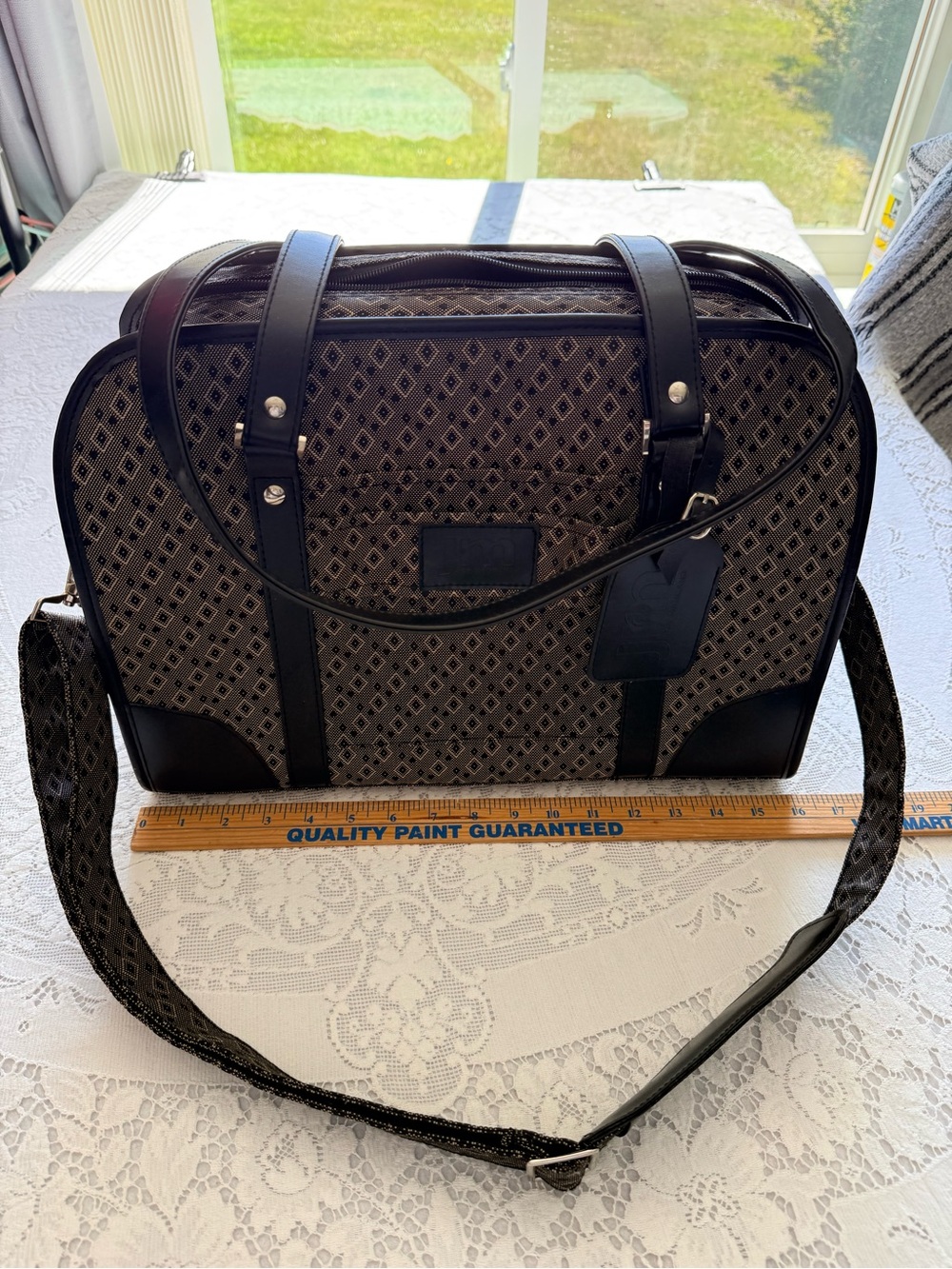 Joy Mangano Vintage Brown Geo Print Travel Train Case / Toiletry Bag Organizer